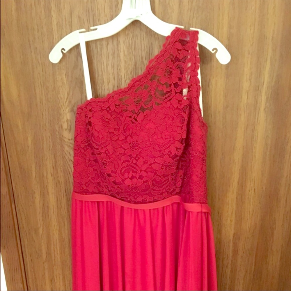 Apple red short David’s bridesmaid dress